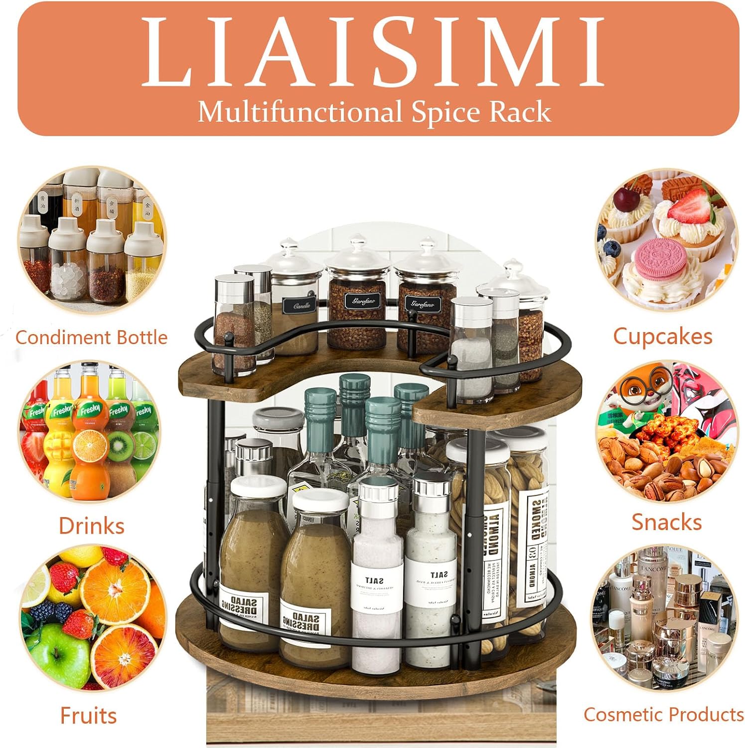 2 Tier Round Adjustable Lazy Susan Spice Rack