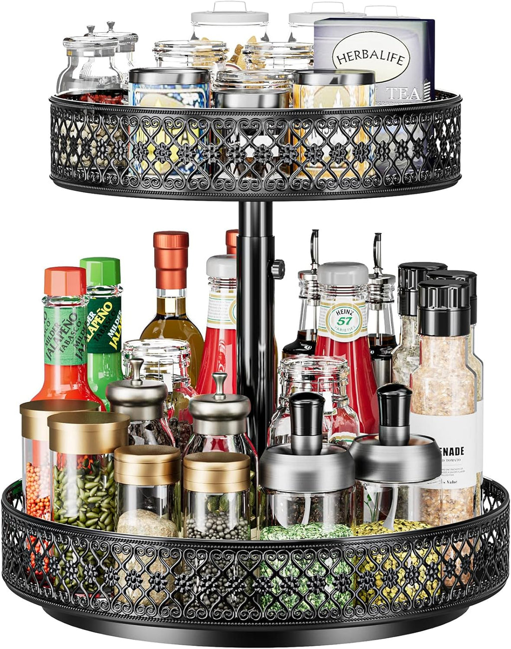 Black 2 Tier Metal Lazy Susan Spice Rack 12 Inch