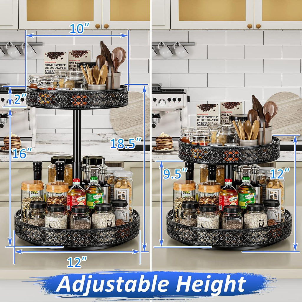 Black 2 Tier Metal Lazy Susan Spice Rack 12 Inch