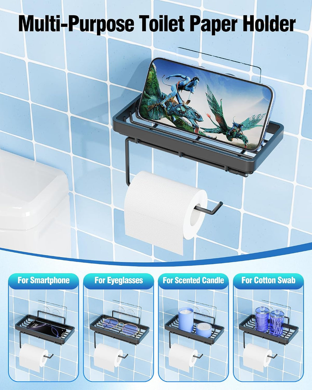 Black No Drill Stainless Shower Caddy 7 Pack