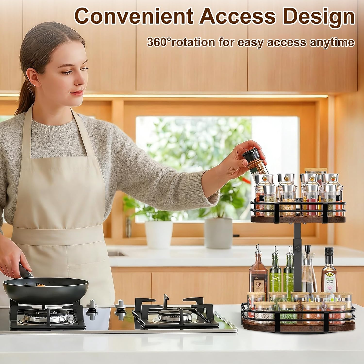 2 Tier Wood Large Lazy Susan Spice Organizer