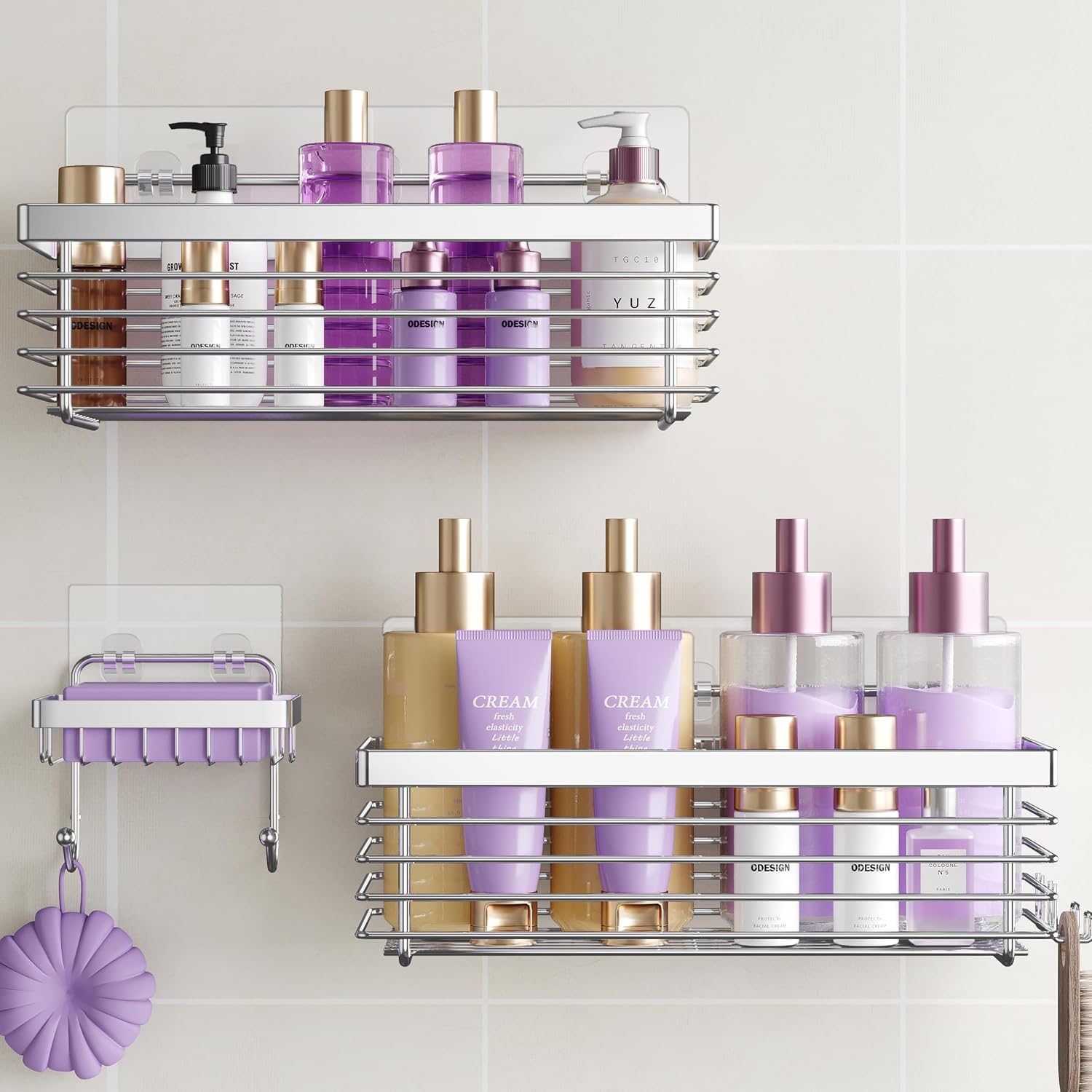 Silver SUS304 No Drill Shower Caddy 3 Pack