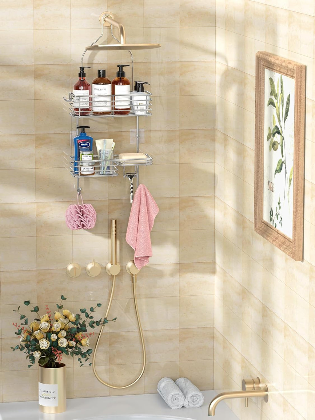 Silver SUS201 Overhead Hanging Shower Caddy