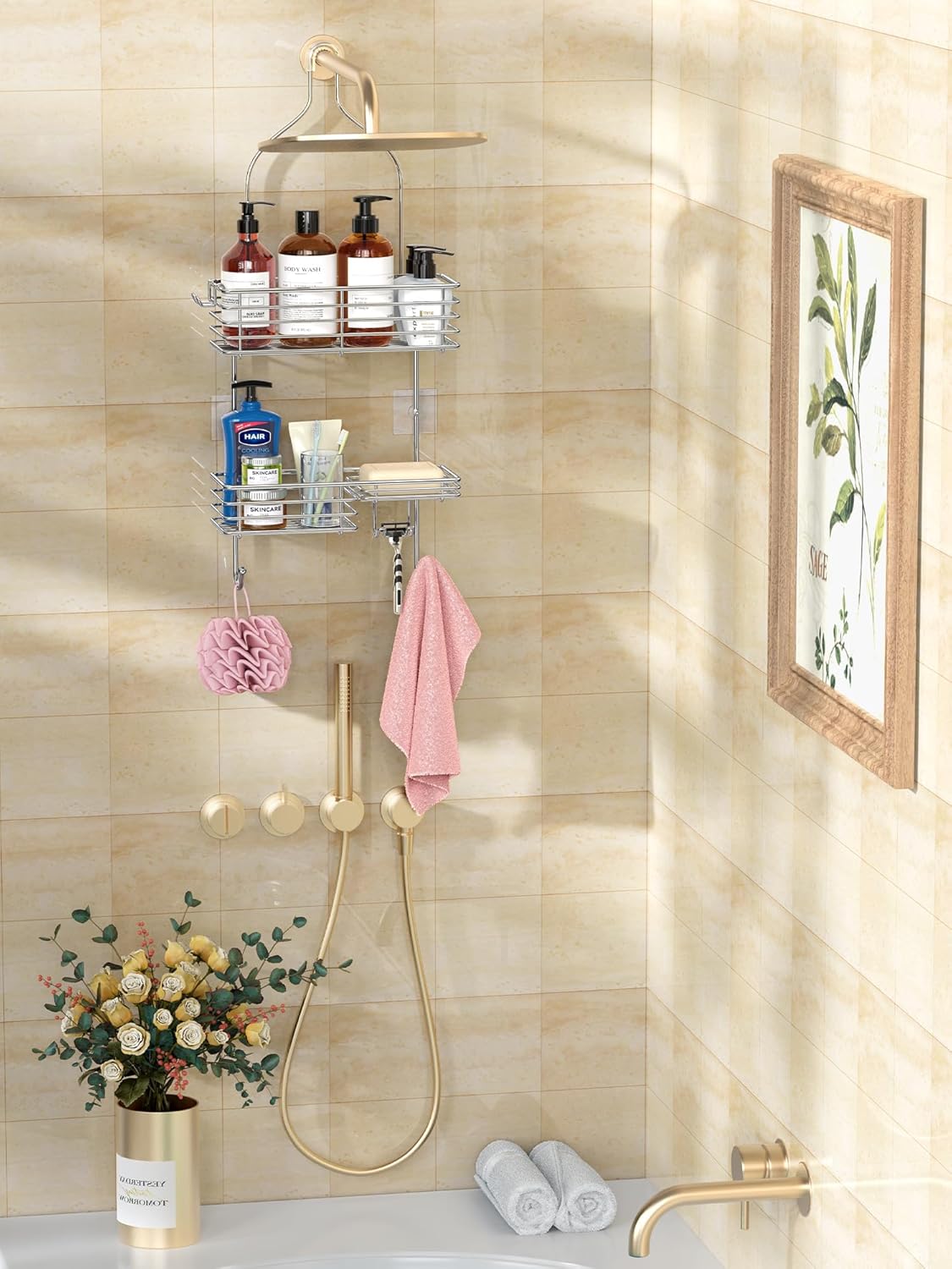 Silver SUS201 Overhead Hanging Shower Caddy