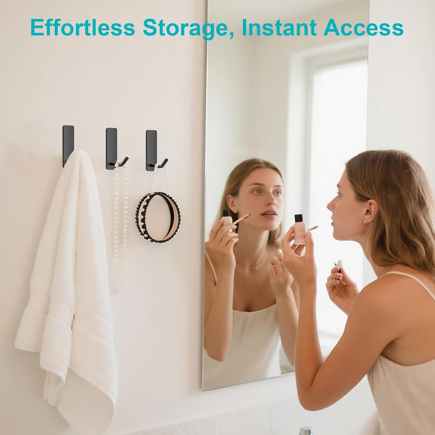 6 Pack Black Stainless Steel Self Adhesive Wall Hooks