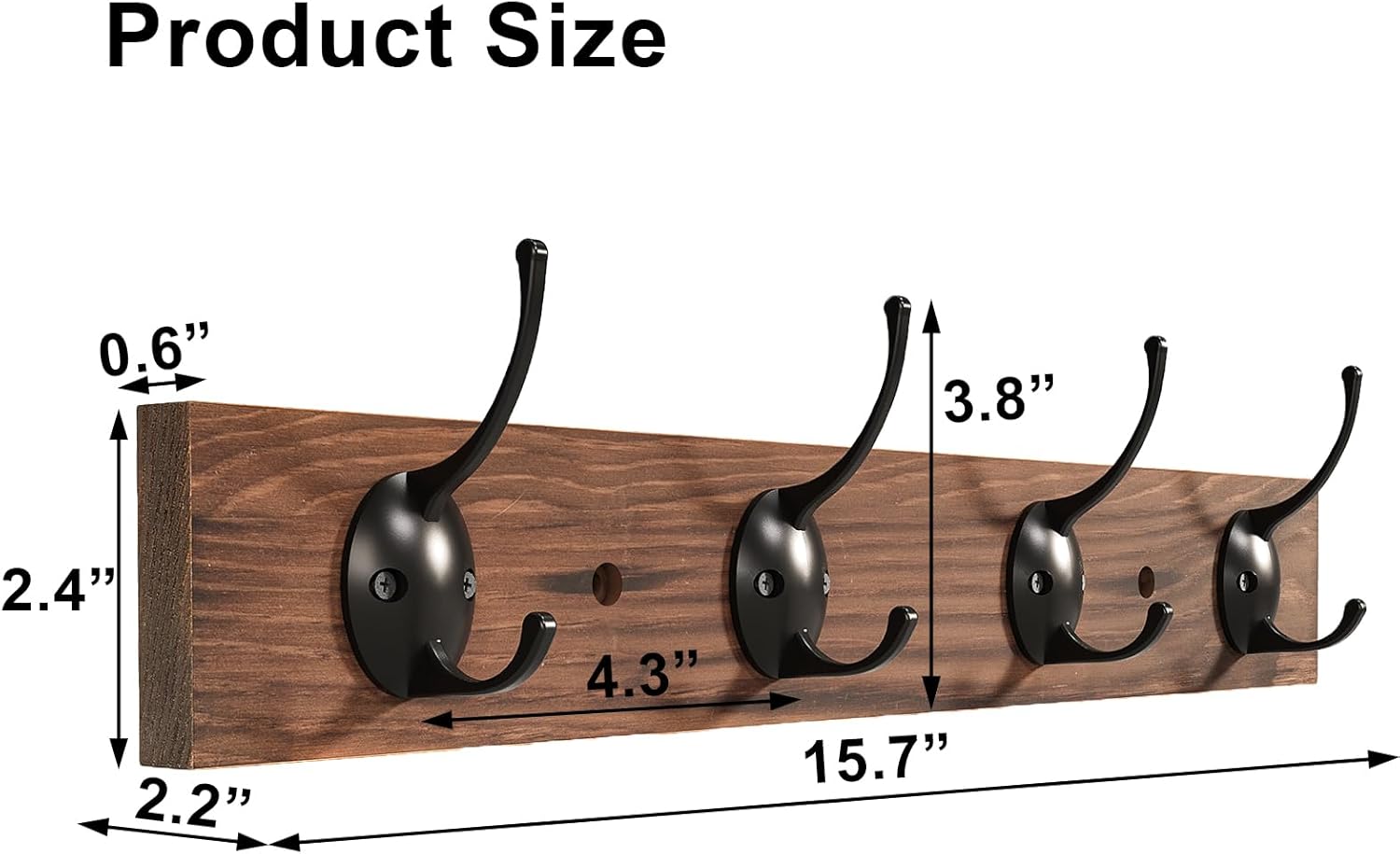 Brown Wooden 4 Hooks Wall Mount Coat Rack
