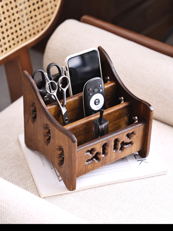 Teak Multi-function Remote Organizer