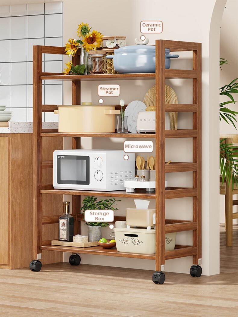 Home Wooden Multi-layer Pot Storage Trolley