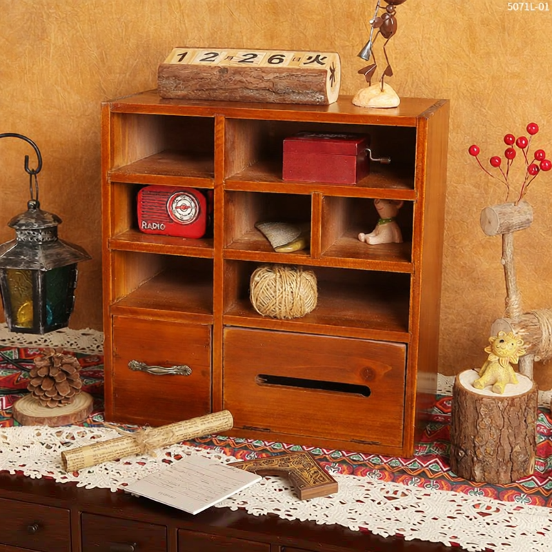 Retro Wooden Drawer Cosmetic Organizer
