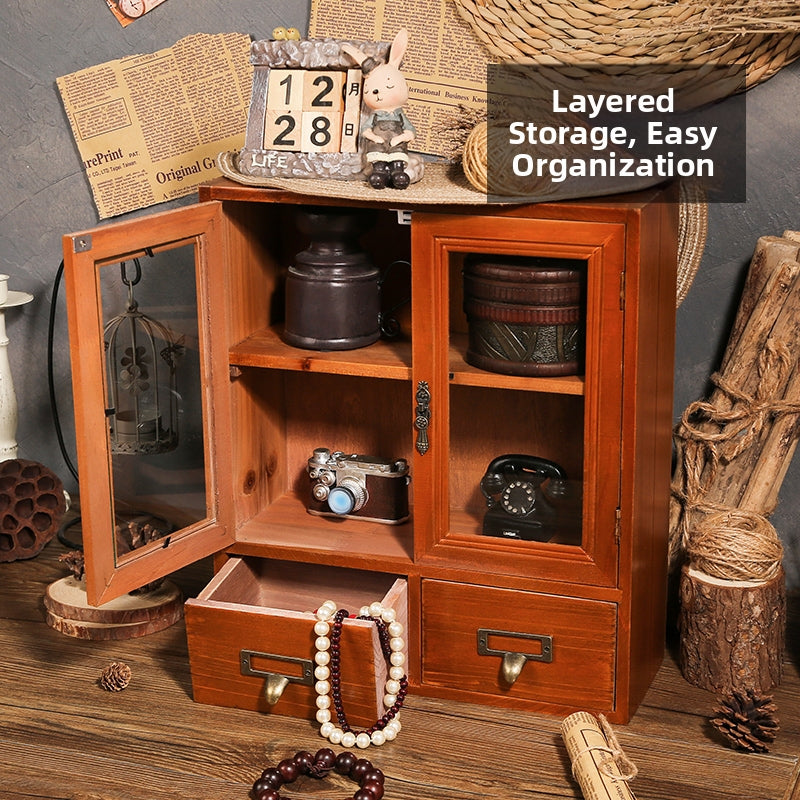 Retro Wooden Drawer Cosmetic Organizer