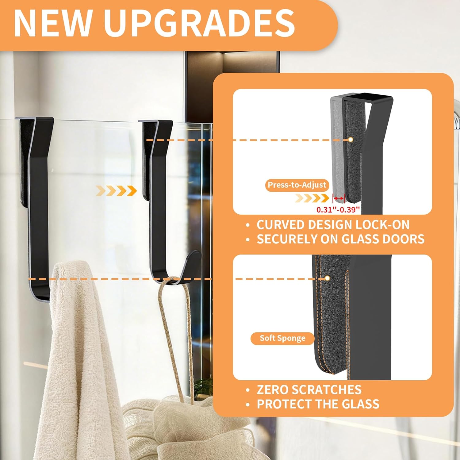 4 Pack Matte Black Stainless Steel Glass Shower Door Hooks