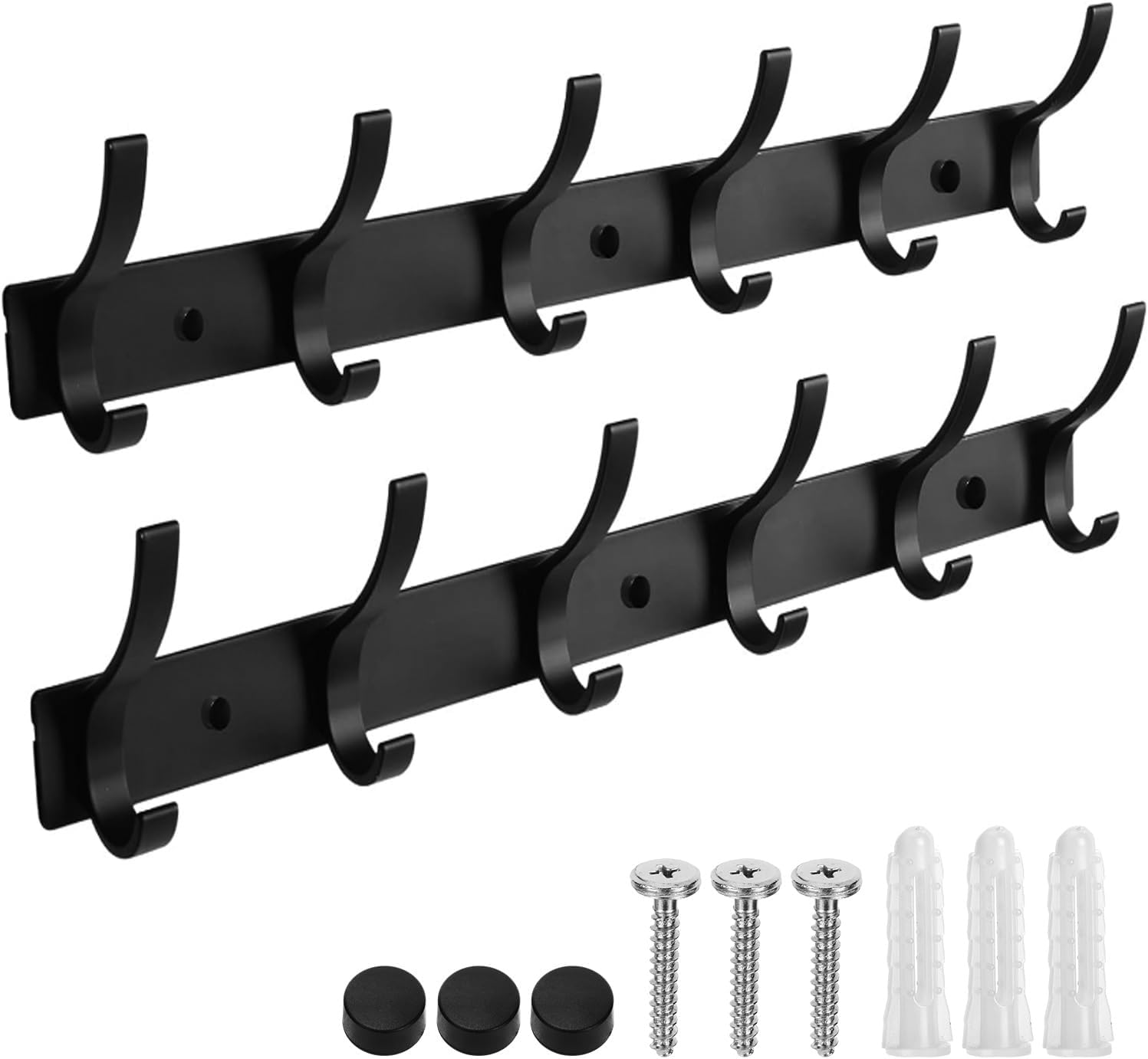 2 Pack Black Wall Mount Double Hook Coat & Towel Rack
