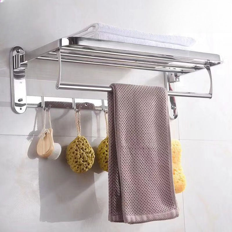 60cm Chrome Stainless Steel Foldable Towel Rack with Hooks
