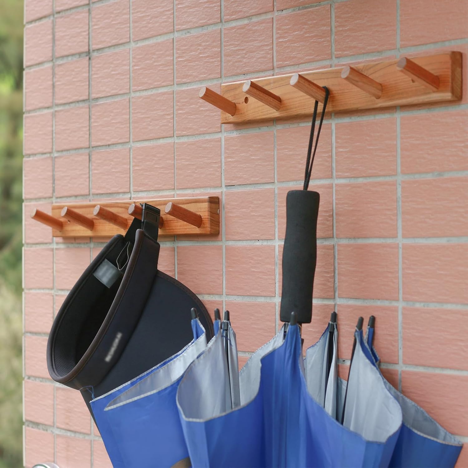 16.6" Teak Wall Coat Hooks 2 Pack