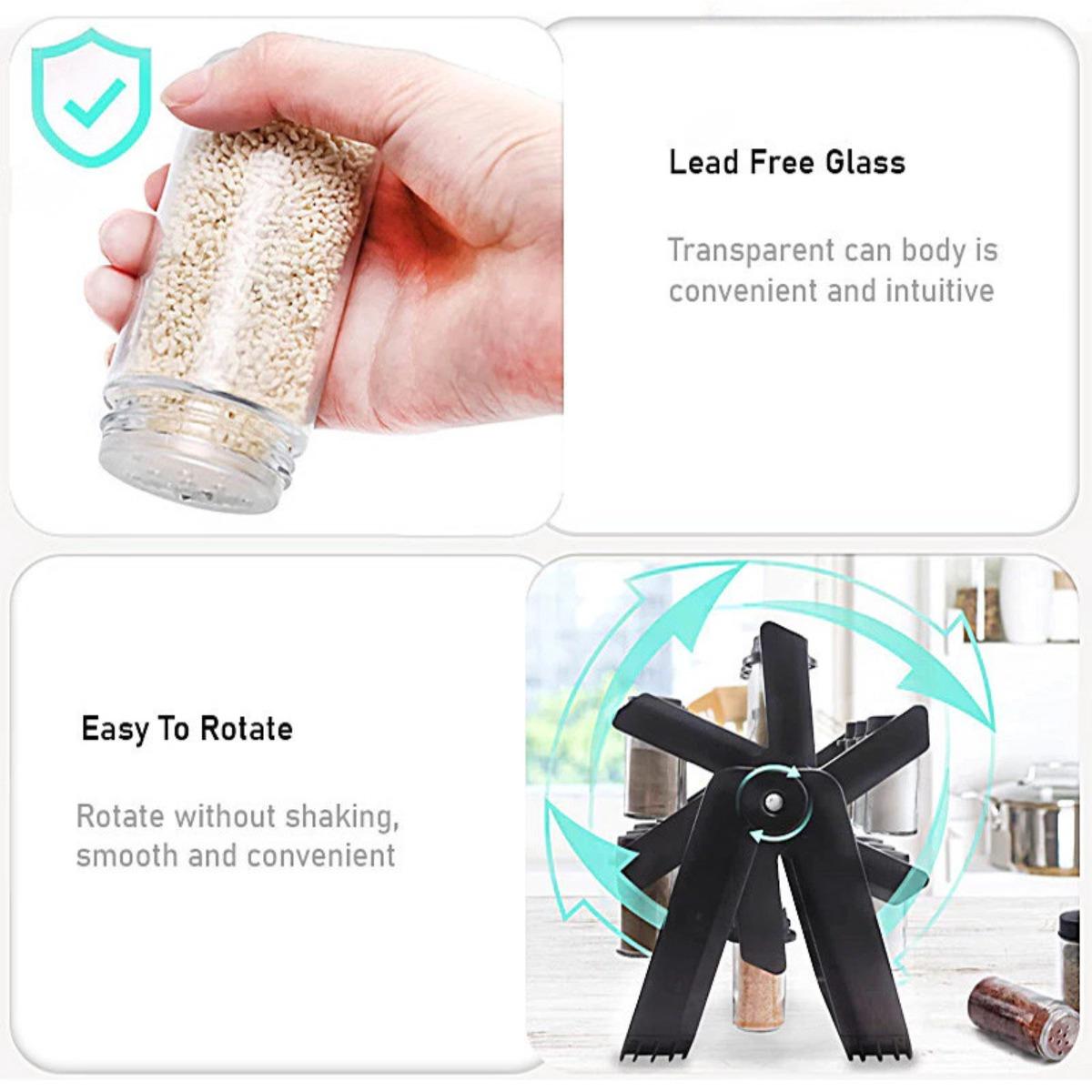 18-Jar Rotating Glass Spice Carousel Rack