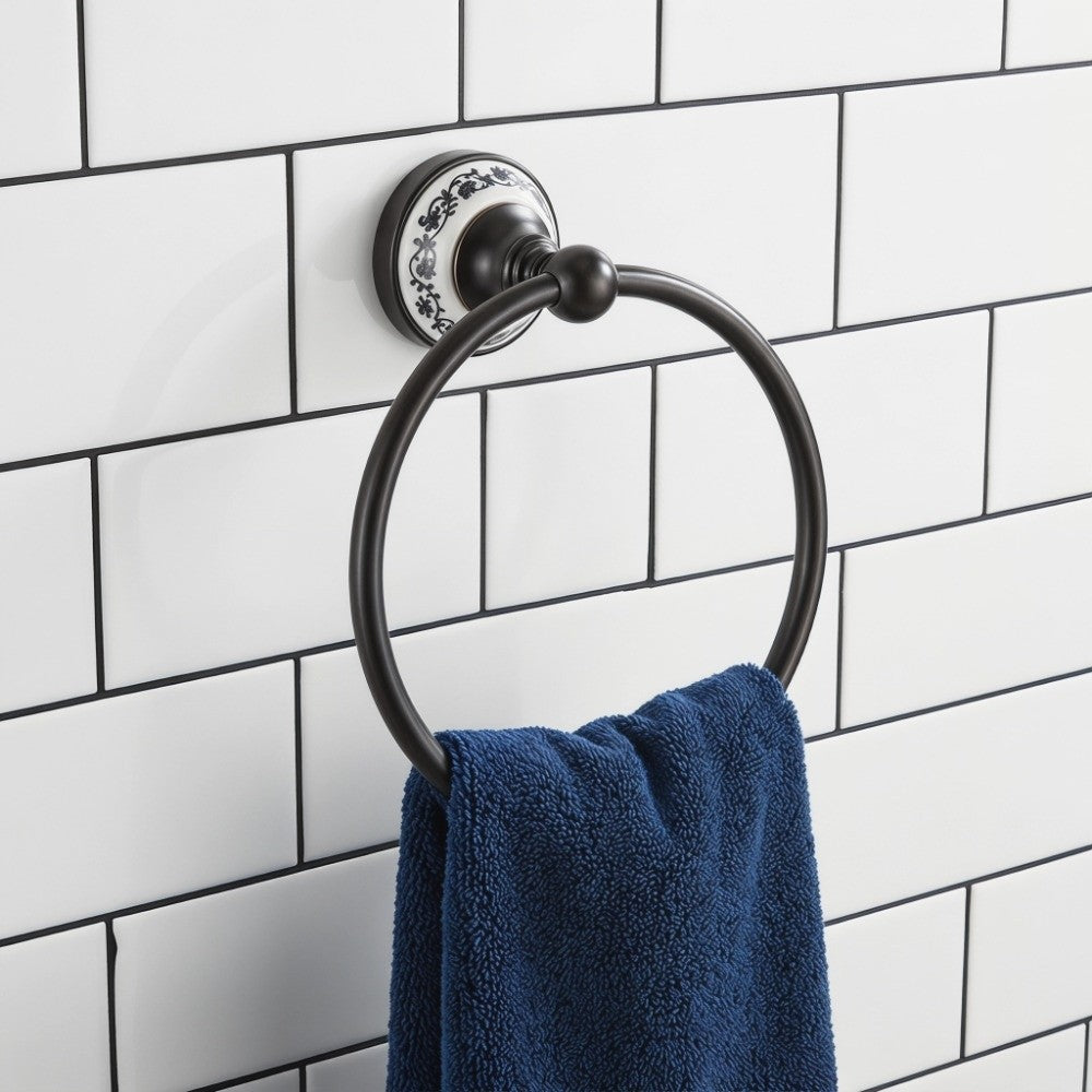 Black Brass Round Wall Mount Towel Ring