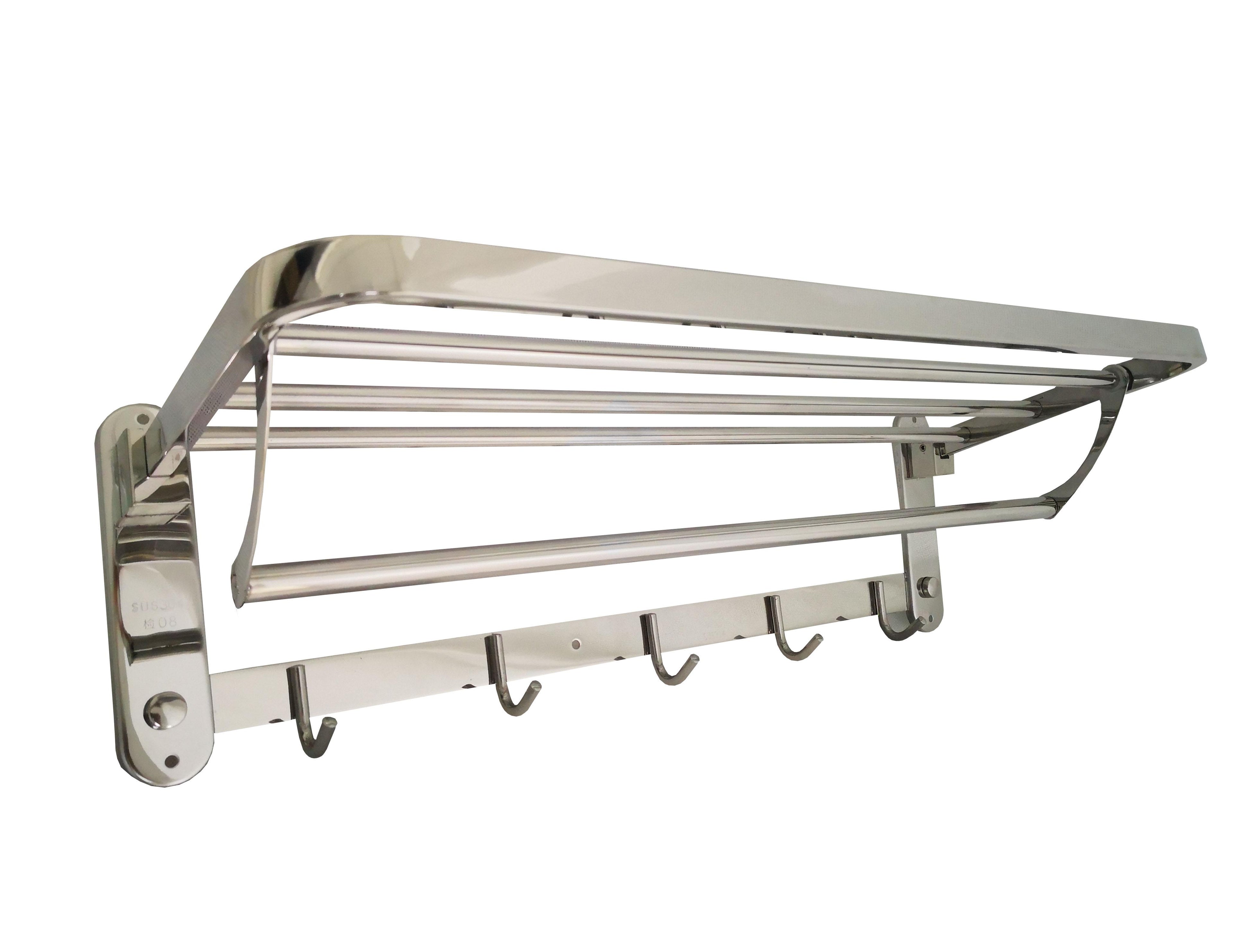60cm Chrome Stainless Steel Foldable Towel Rack with Hooks