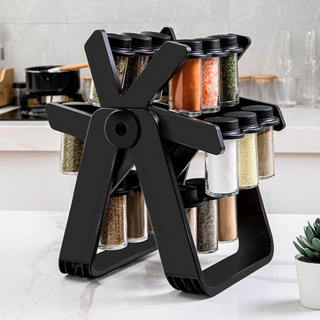 18-Jar Rotating Glass Spice Carousel Rack