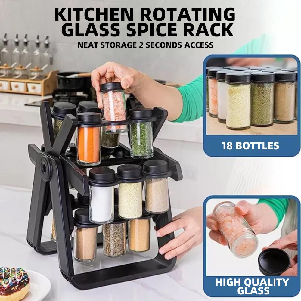 Ferris Wheel Rotating Spice Rack 18 Glass Jars Set