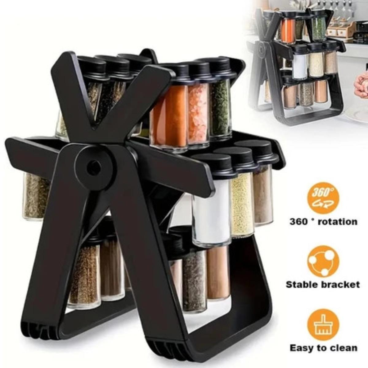 18-Jar Rotating Glass Spice Carousel Rack