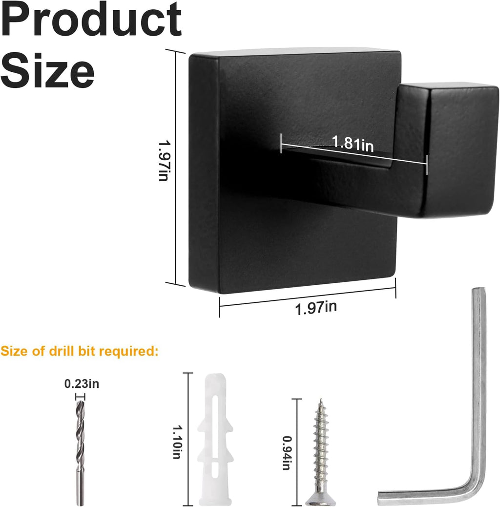 4 Pack Matte Black Square Stainless Steel Towel Hooks
