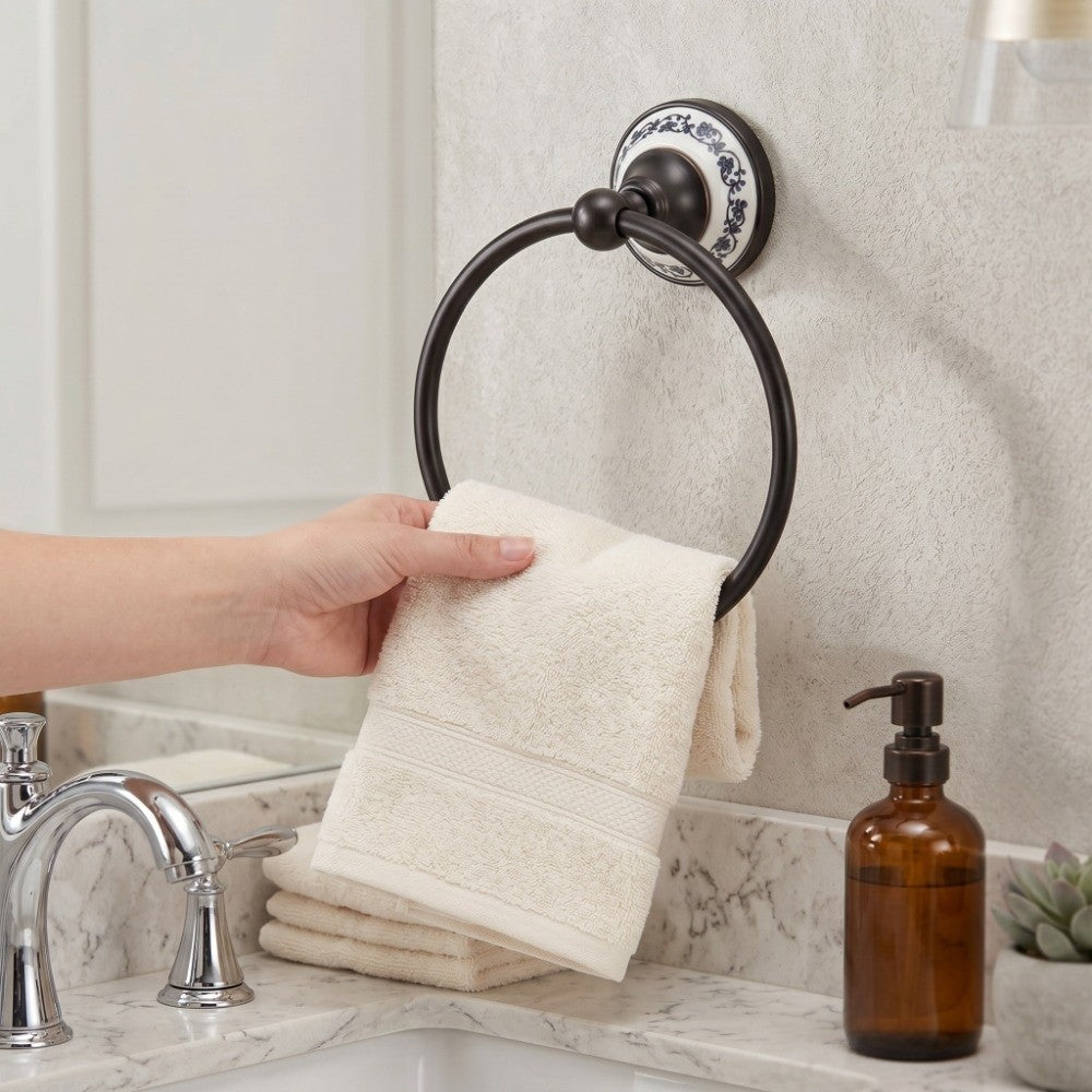Black Brass Round Wall Mount Towel Ring